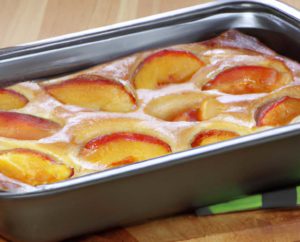 Rezept für den Blitzschnellen Pfirsich-Blechkuchen