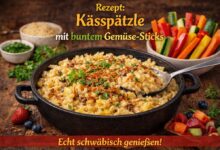 Käsespätzle mit bunten Gemüse Sticks. Tolles Hauptgericht für Kinder