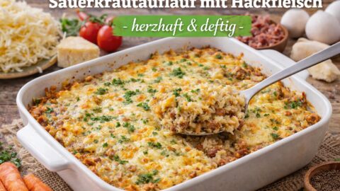 Kochrezept fuer einen leckeren Sauerkrautauflauf mit Hackfleisch