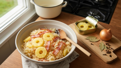 Omas Kochrezept für deftiges Sauerkraut mit Ananas und Speck
