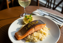 Gebratener Lachs mit Zitronen-Risotto in Restaurantqualität