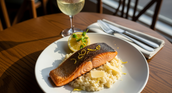 Gebratener Lachs mit Zitronen-Risotto in Restaurantqualität