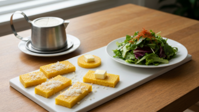 Thermomix® Parmesan Polenta Rauten mit Salat