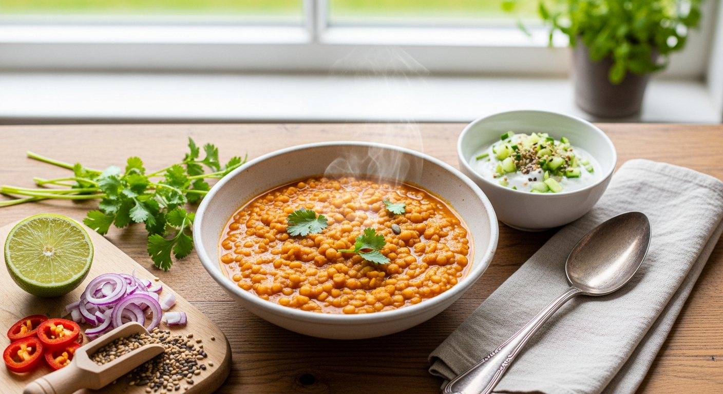 Indisches Dal Rezept - Das beste Linsengericht mit Joghurt-Dip