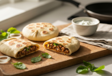 Rezept: Gefülltes Fladenbrot mit Hackfleisch und Gewürzen