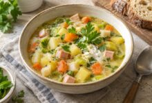 Sellerie-Gemüsesuppe mit Kartoffeln und Karotten – mit KI erstellt [Bildinhalt mit KI erstellt]