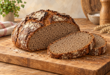 Roggen-Sauerteigbrot mit aufgeschnittenen Scheiben (KI-Illustration) [Bildinhalt mit KI erstellt]